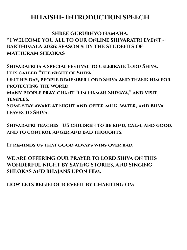 Shivaratri Level 1 Kids Story Narration | PDF | Shiva | Hindu Theology