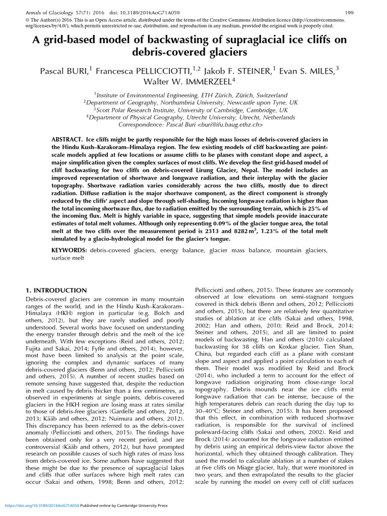 A Grid Based Model of Backwasting of Supraglacial Ice Cliffs On Debris ...