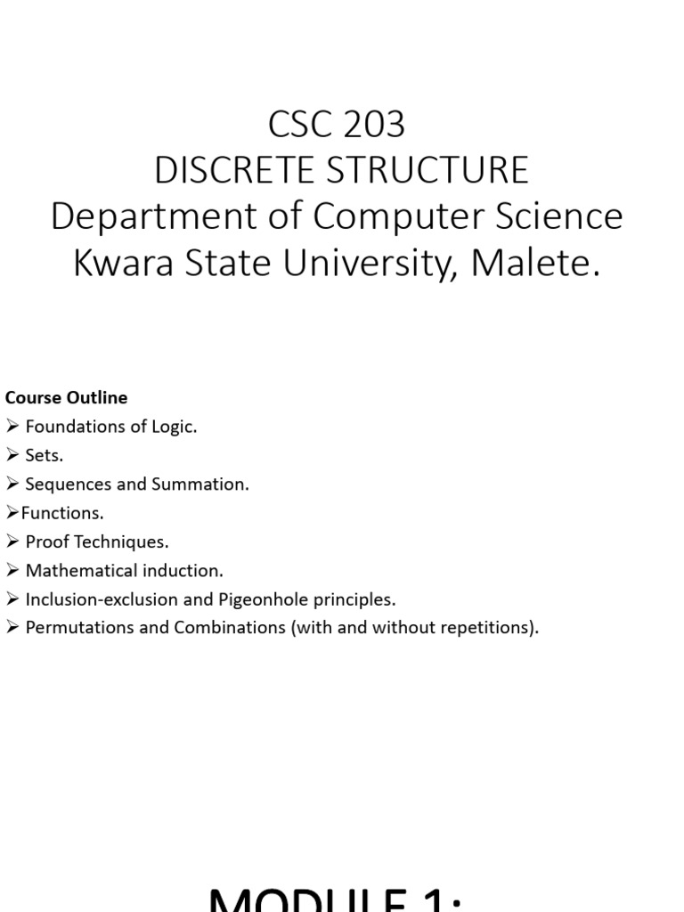 CSC 203 Discrete Structures New Note 2025 - 2026 | PDF | Logic ...