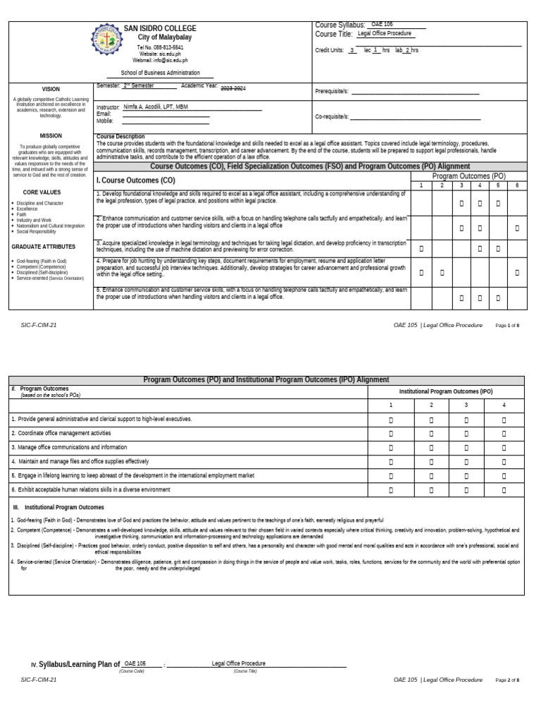 OAE 105 - Legal Office Procedure | PDF