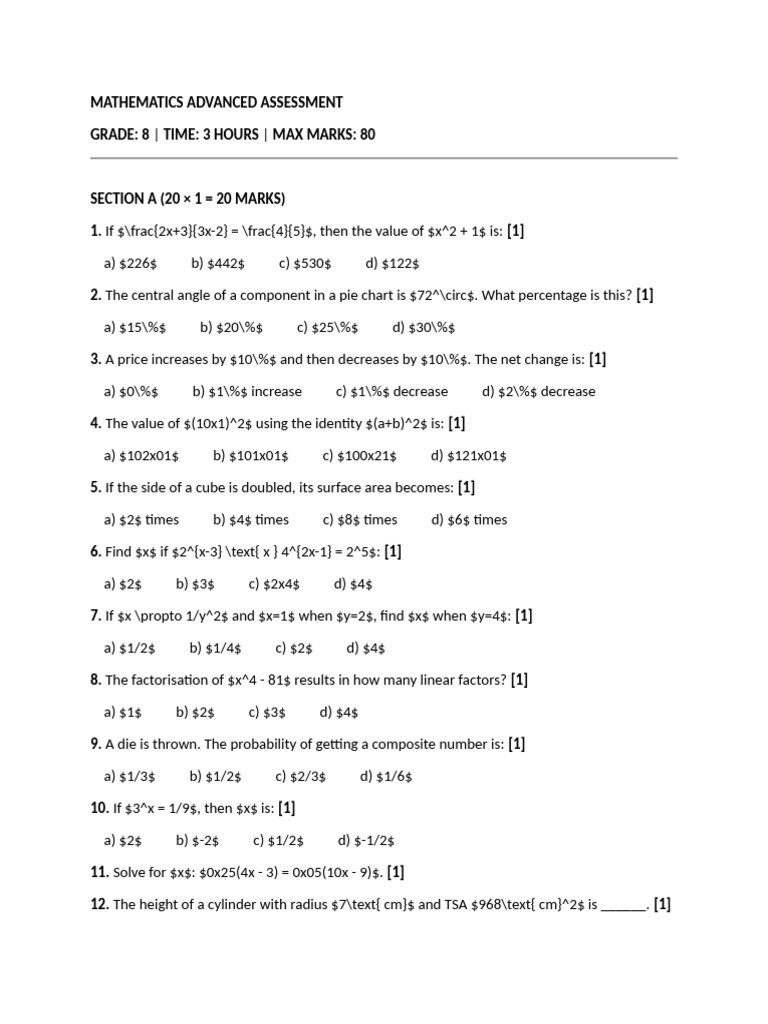Mathematics Advanced Assessment | PDF