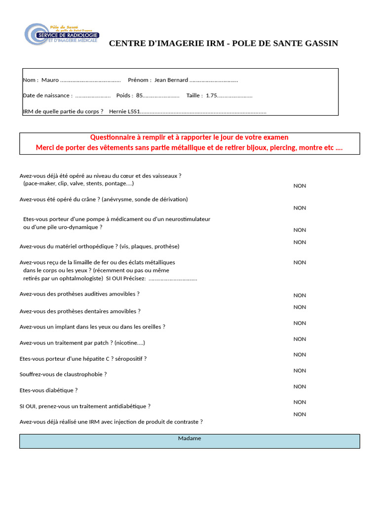 Questionnaire Irm | PDF