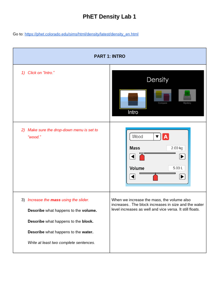 Phet Density Lab 1 (Complete) | PDF | Volume | Mechanical Engineering