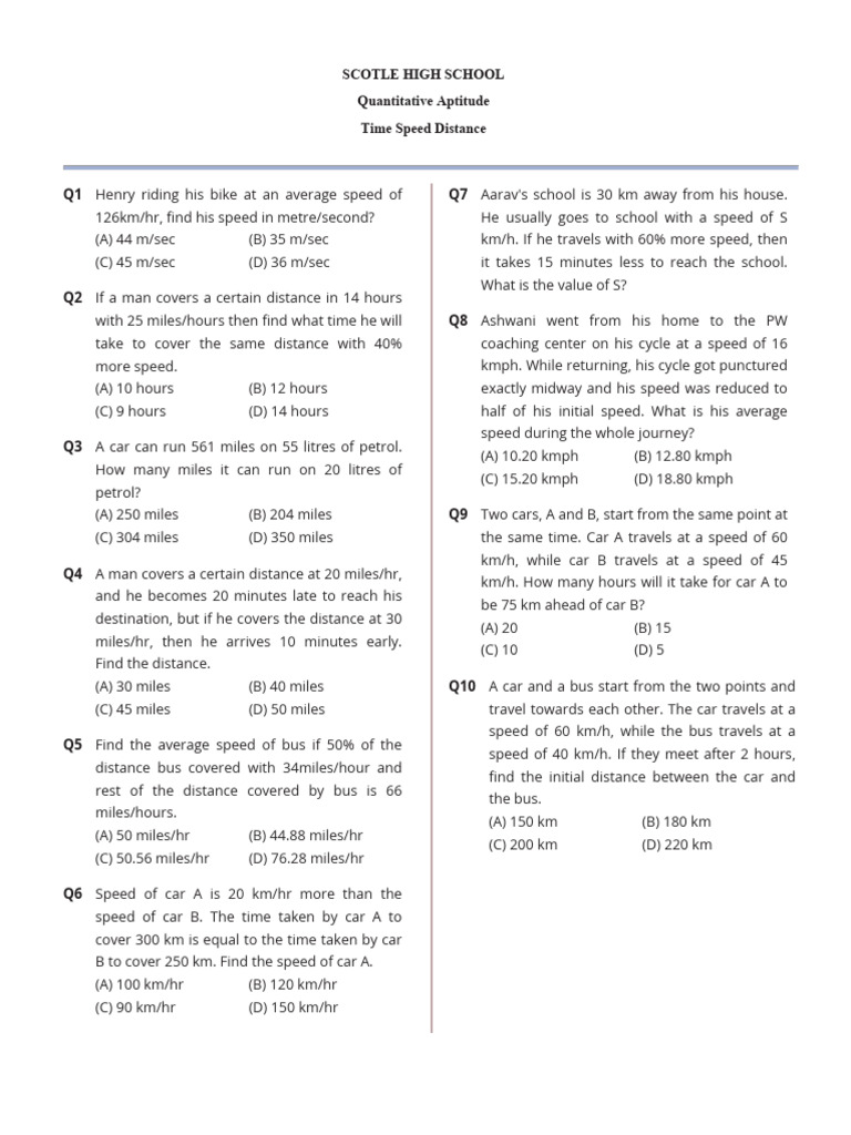 Scotle High School Quantitative Aptitude Time Speed Distance | PDF