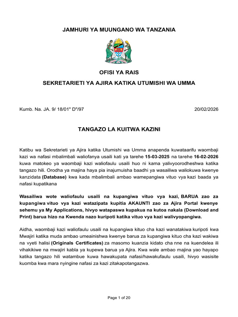 Jamhuri Ya Muungano Wa Tanzania: Page 1 of 20 | PDF