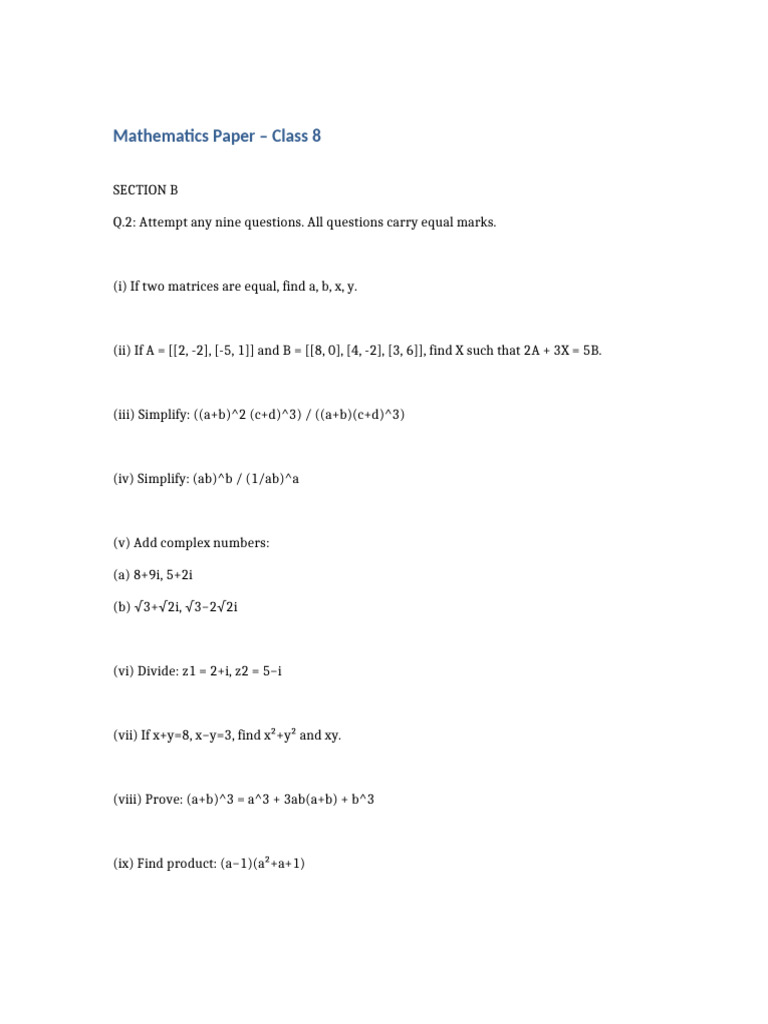 Class 8 Math Paper | PDF