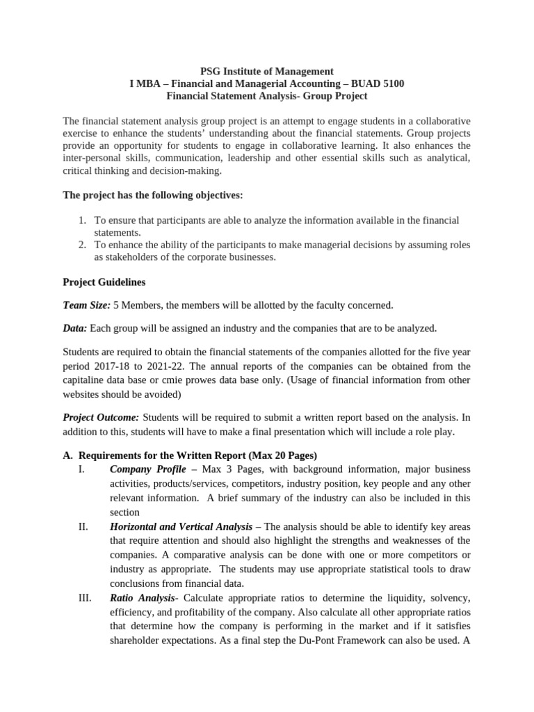 Team Project Framework and Guidelines FMA | PDF