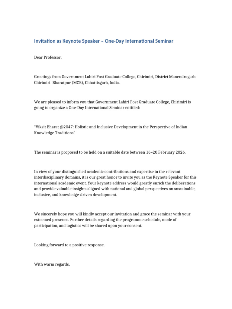 Keynote Speaker Invitation International Seminar | PDF