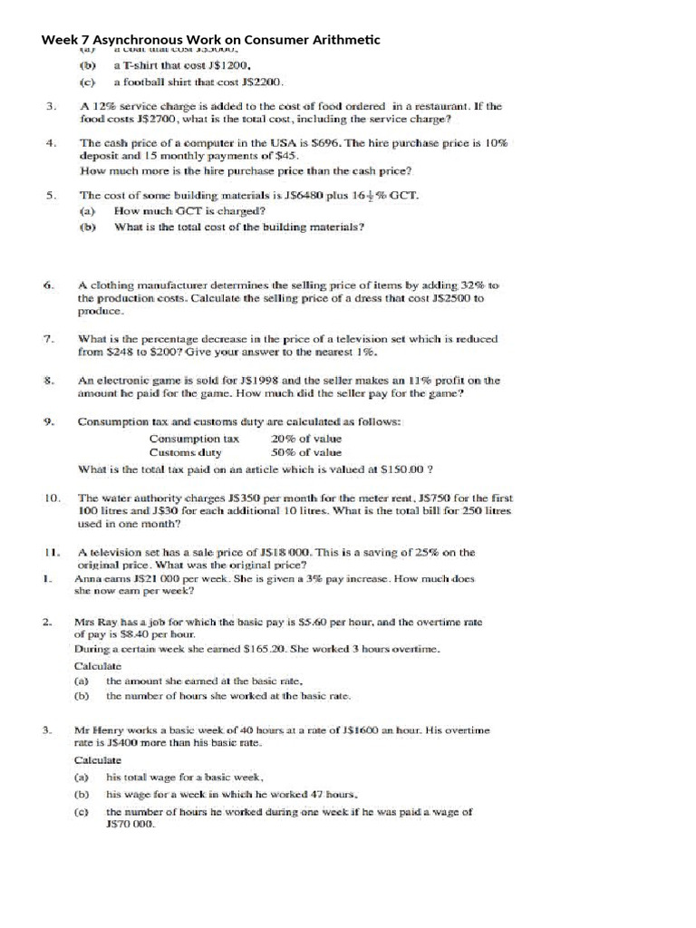 Week 7 Asynchronous Work On Consumer Arithmetic | PDF