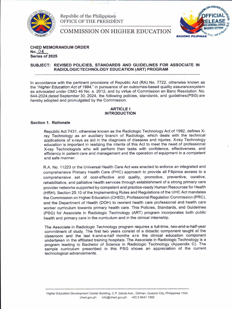 CMO No. 4, Series of 2025 - Revised Policies, Standards and Guidelines ...