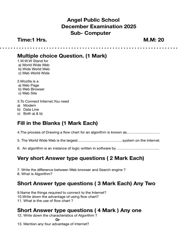 Class 3 Computer Question Paper | PDF
