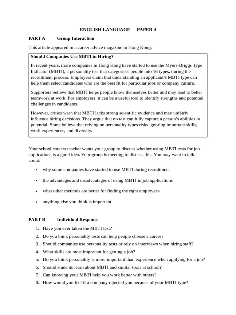 Mock Paper 4 MBTI | PDF