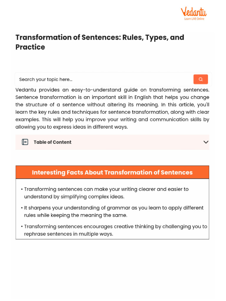 Transformation of Sentences - Rules, Types, and Practice | PDF