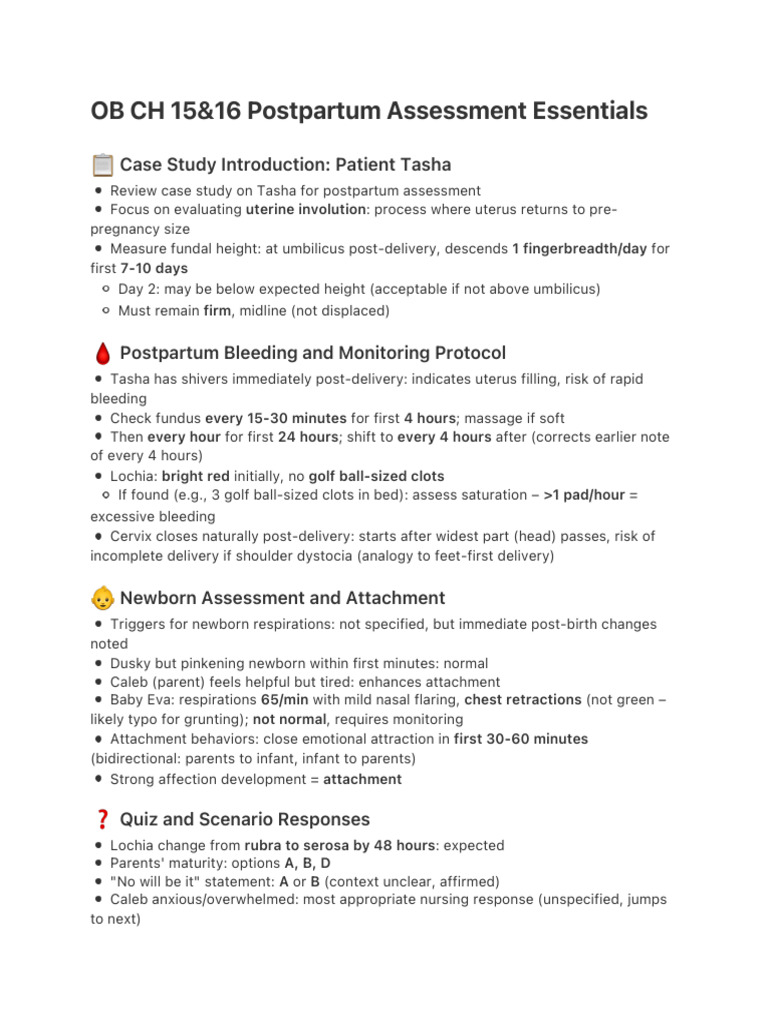 ? OB CH 15&16 Postpartum Assessment Essentials | PDF | Postpartum ...