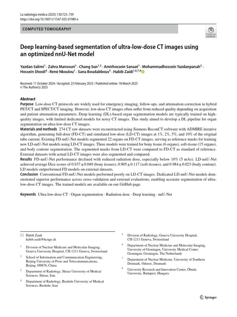 Deep Learning Based Segmentation of Ultra Low Dose CT Images Using An ...