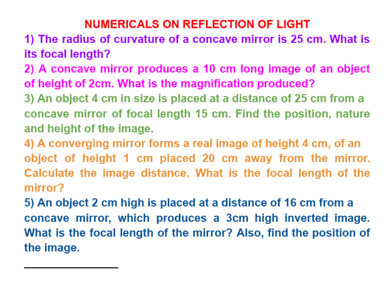 Numericals On Reflection of Light | PDF