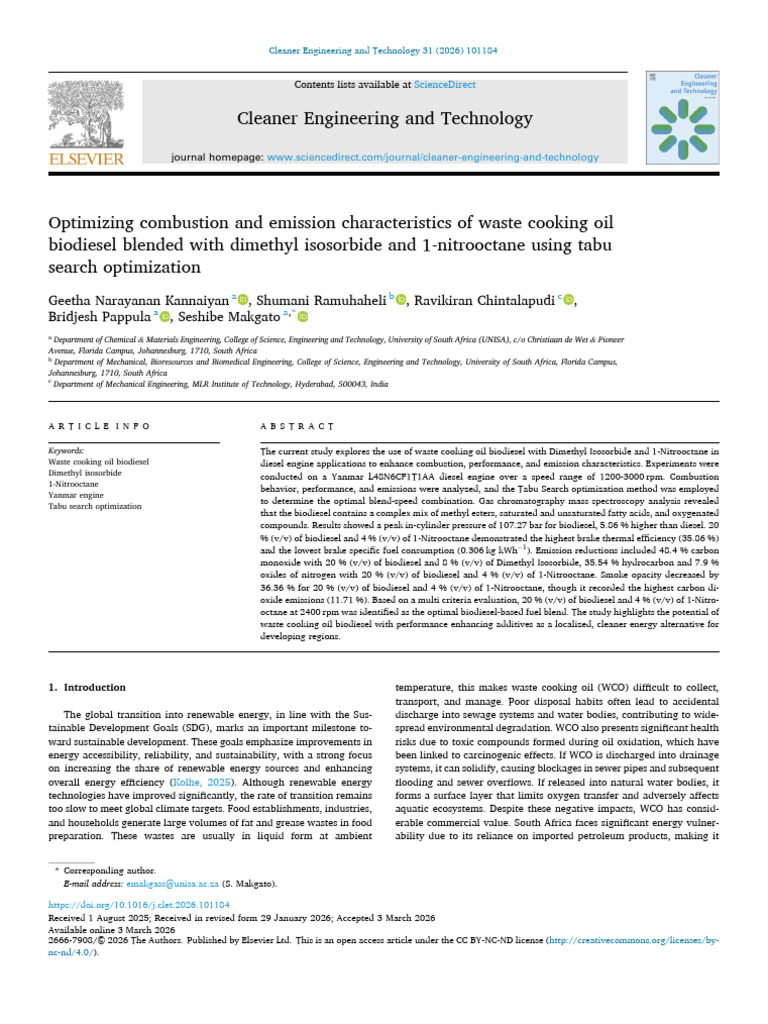 Optimizing Combustion and Emission Characteristics of Waste Cooking Oil ...