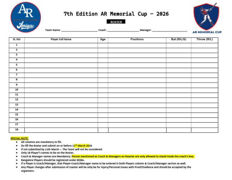 7th Edition - Roster Form | PDF