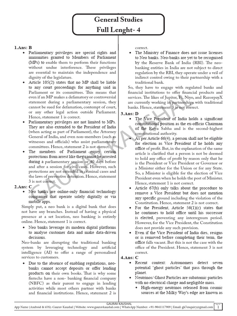 GS Full Test-4 English Solutions | PDF