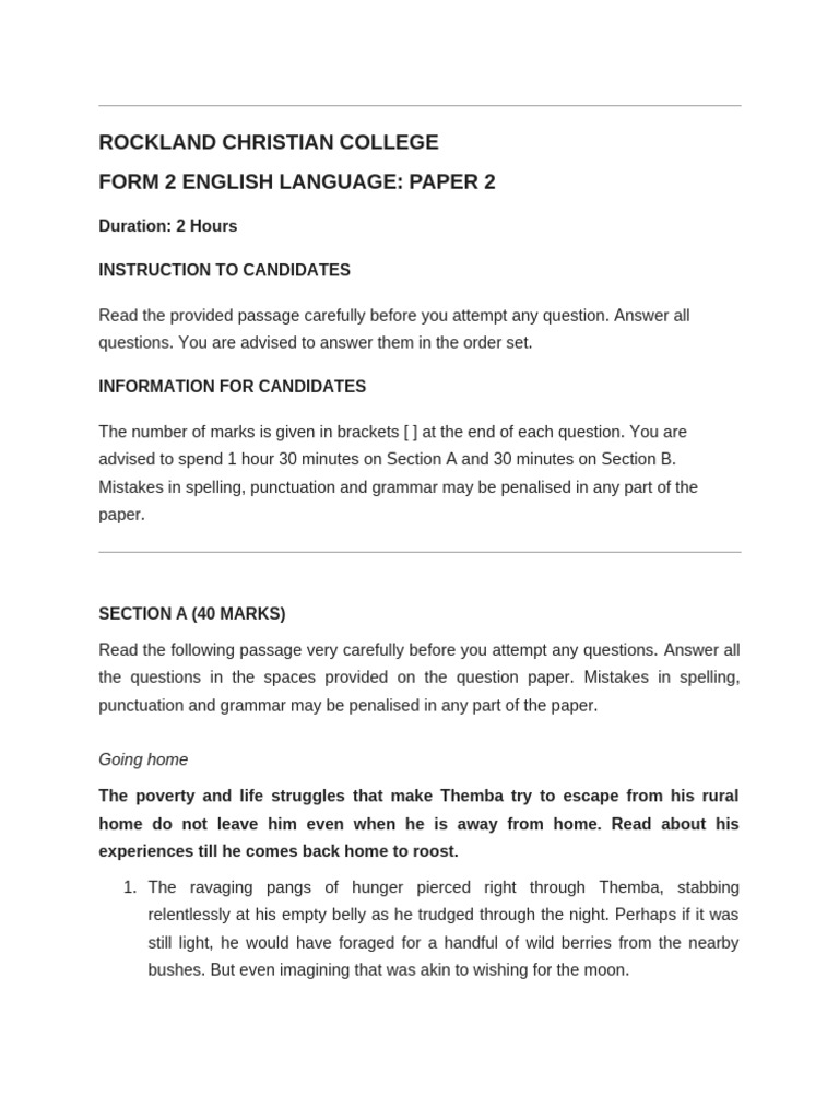 Form 2 End of Term English Paper 2 | PDF