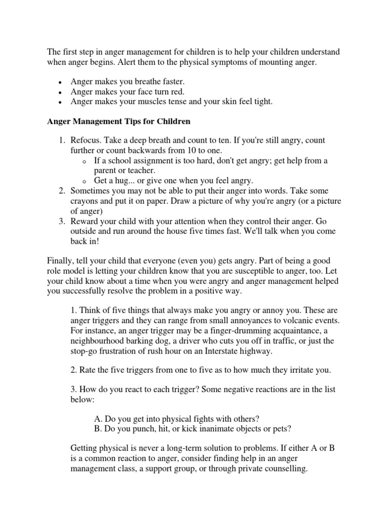 Anger Management Strategies for Kids | PDF | Anger | Hand