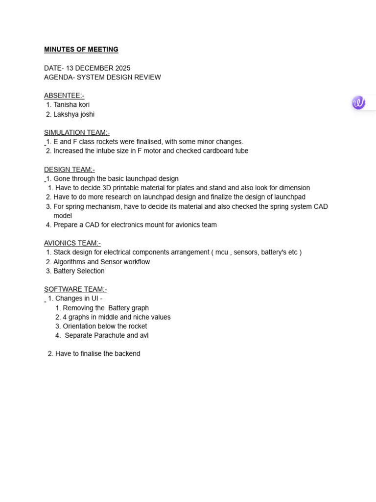 MOM (Sytem Design Review) | PDF