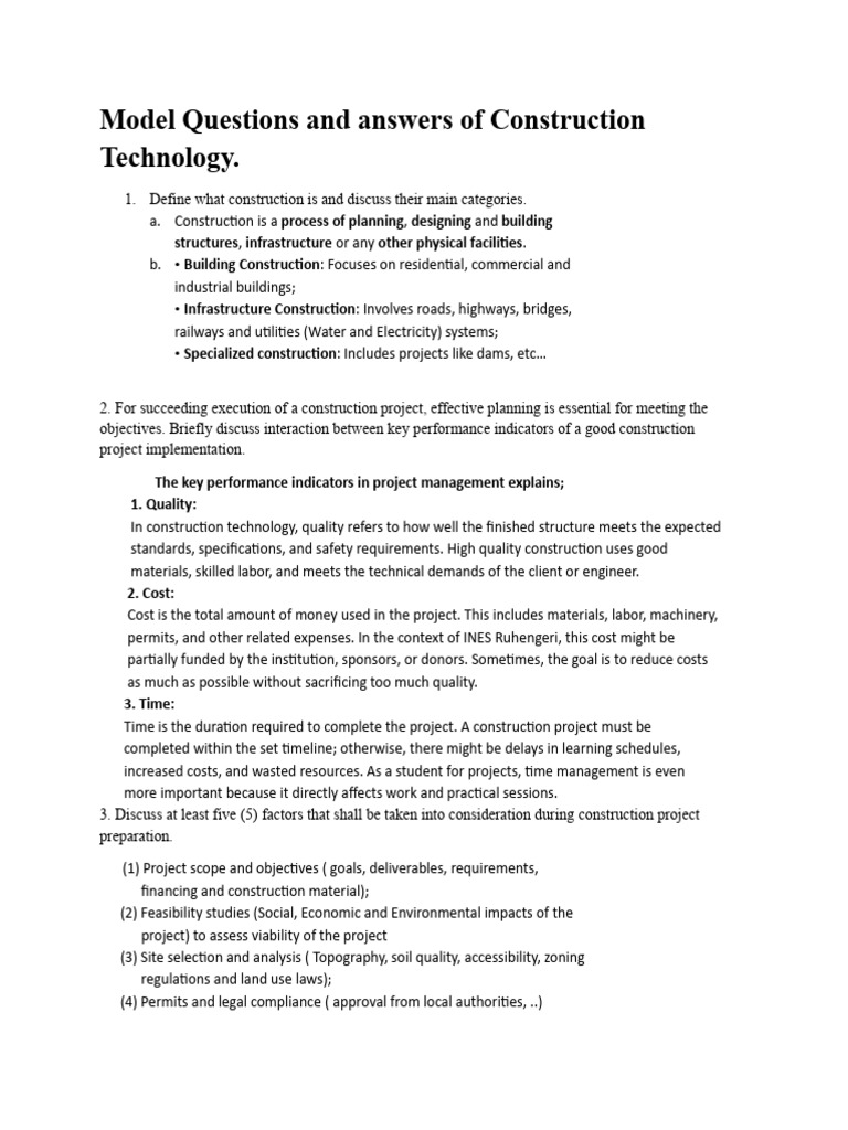 Model Questions and Answers of Construction Technology | PDF ...