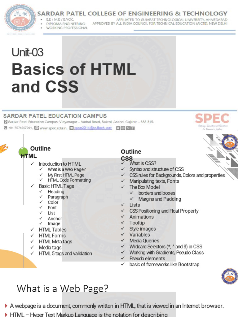 WP Unit-3 - Basics of HTML & Css | PDF