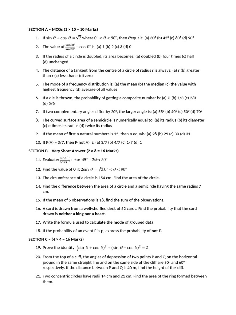 10th Maths Final Test | PDF