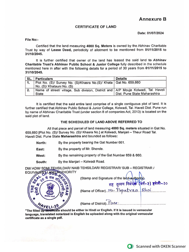Certificate of Land | PDF