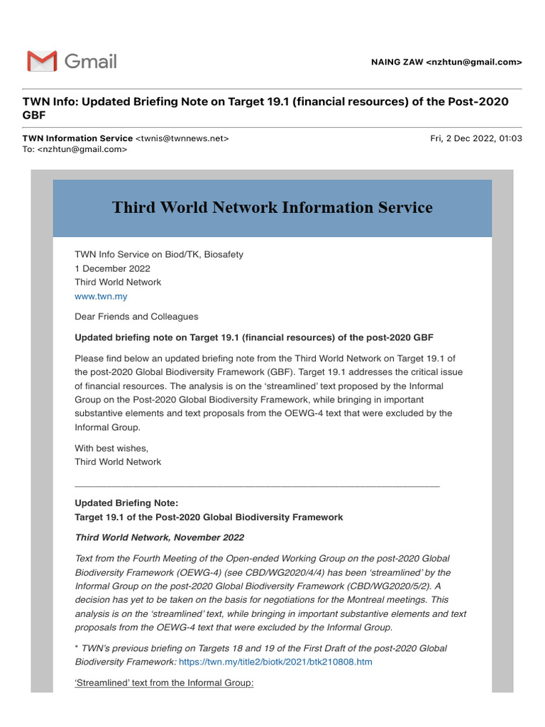 TWN Info - Updated Briefing Note On Target 19.1 (Financial Resources ...