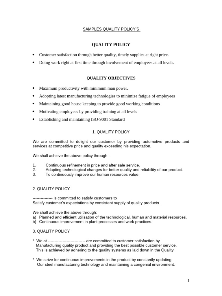 General - Quality Policy Sample | PDF