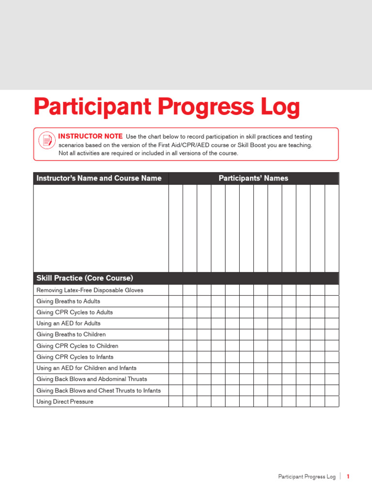 First Aid-CPR-AED Participant Progress Log | PDF
