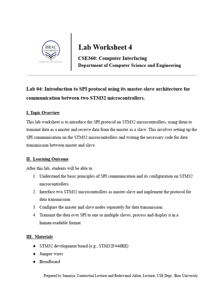 CSE360 Lab Worksheet 4 - Understanding SPI | PDF | Computer Data ...