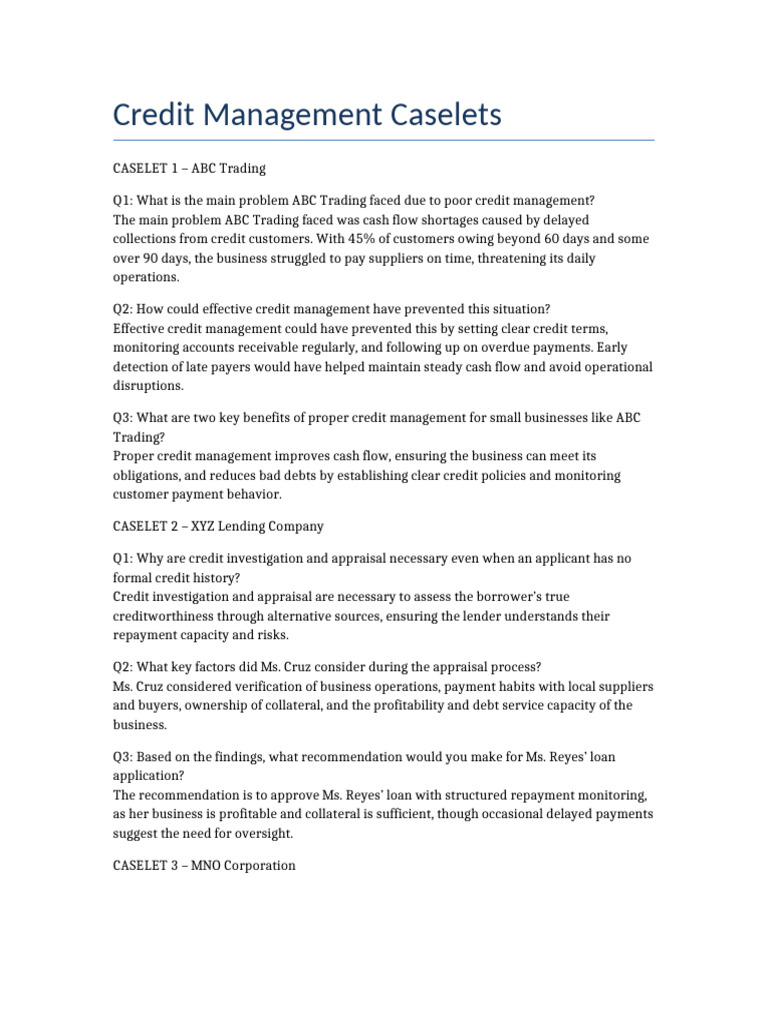 Credit Management Caselets | PDF