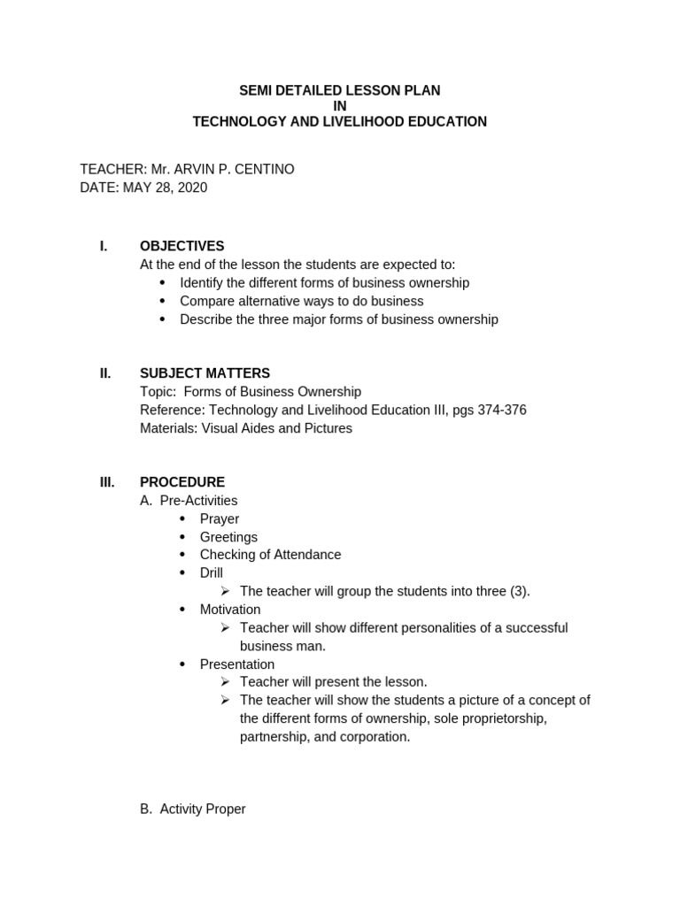 Arvin Centino - Mi Detailed Lesson Plan in Tle | PDF | Lesson Plan ...