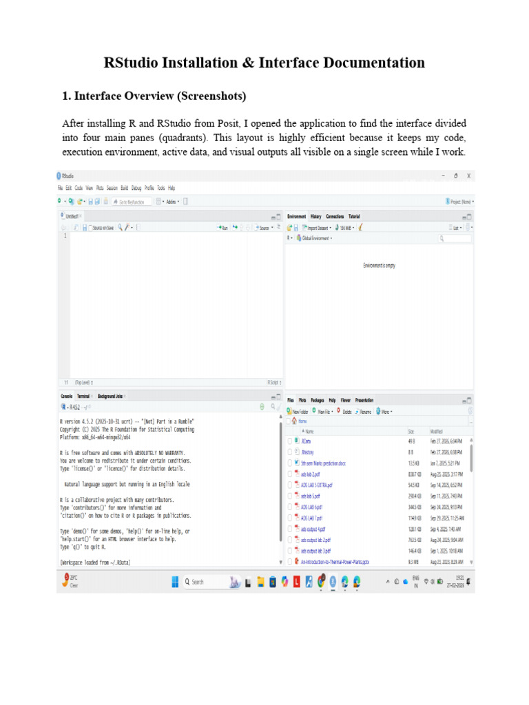 RStudio Installation & Interface Documentation | PDF