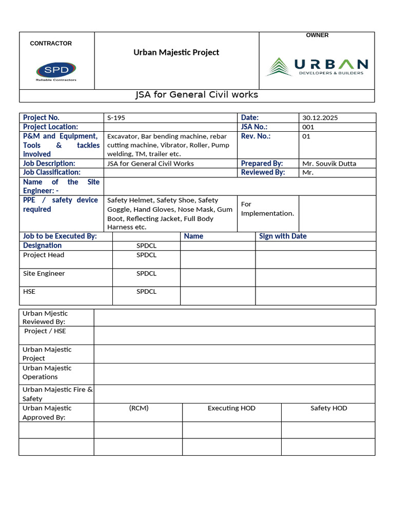 JSA For General Civil Work | PDF