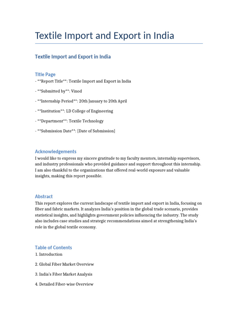 Textile Import Export Report Vinod | PDF