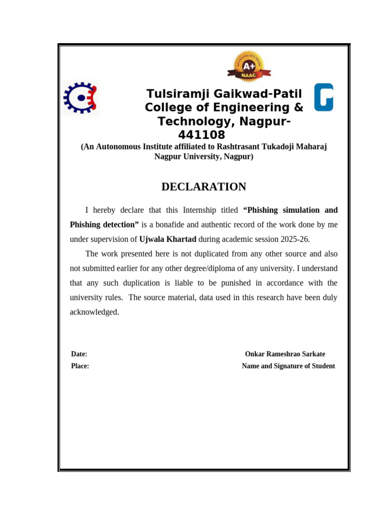 3 Declaration Internship 2025-26 | PDF