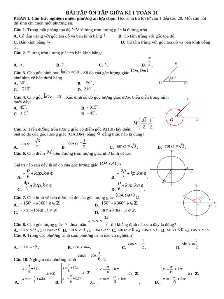 Bai Tap On Tap Giua Ki 1 Toan 11 - 1 | PDF