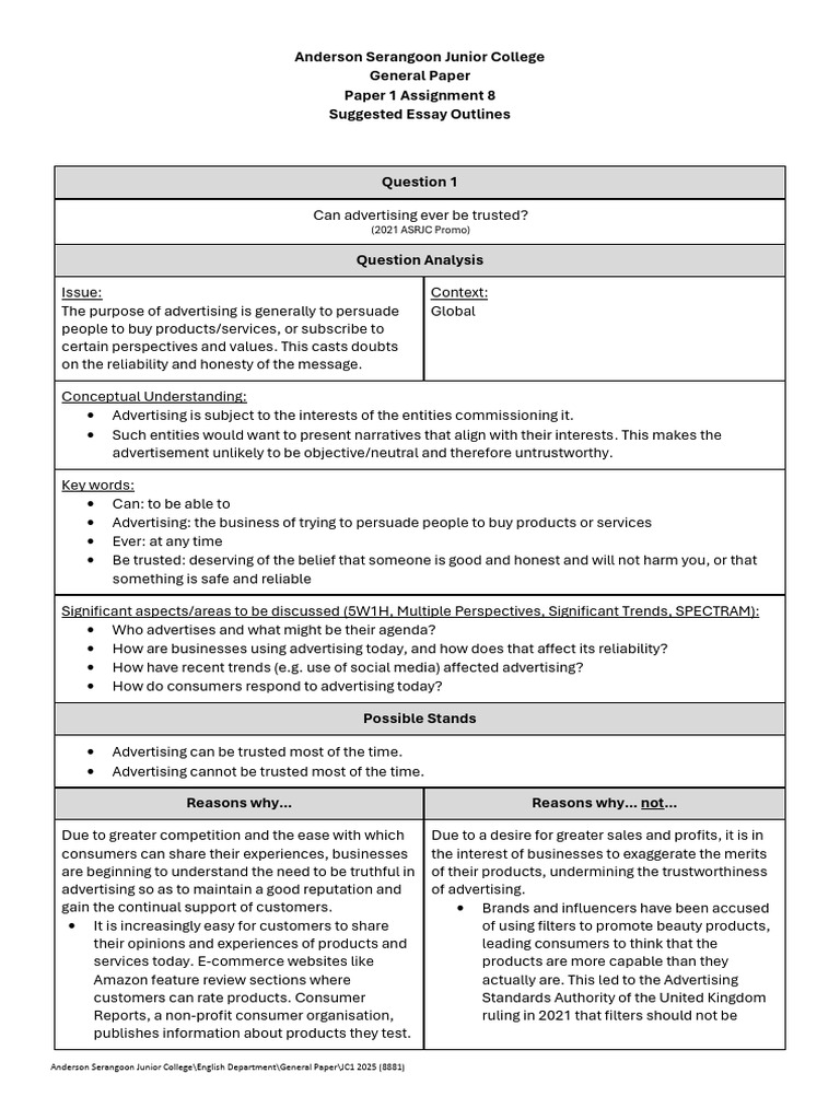 Anderson Serangoon Junior College General Paper Paper 1 Assignment 8 ...