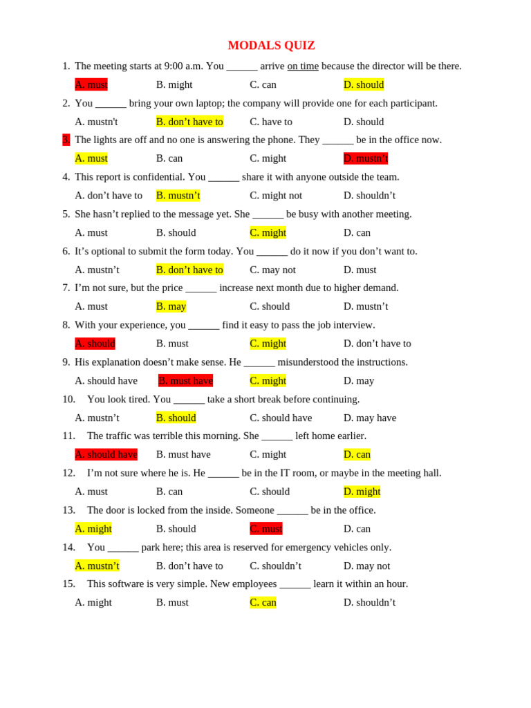 Modals Quiz | PDF