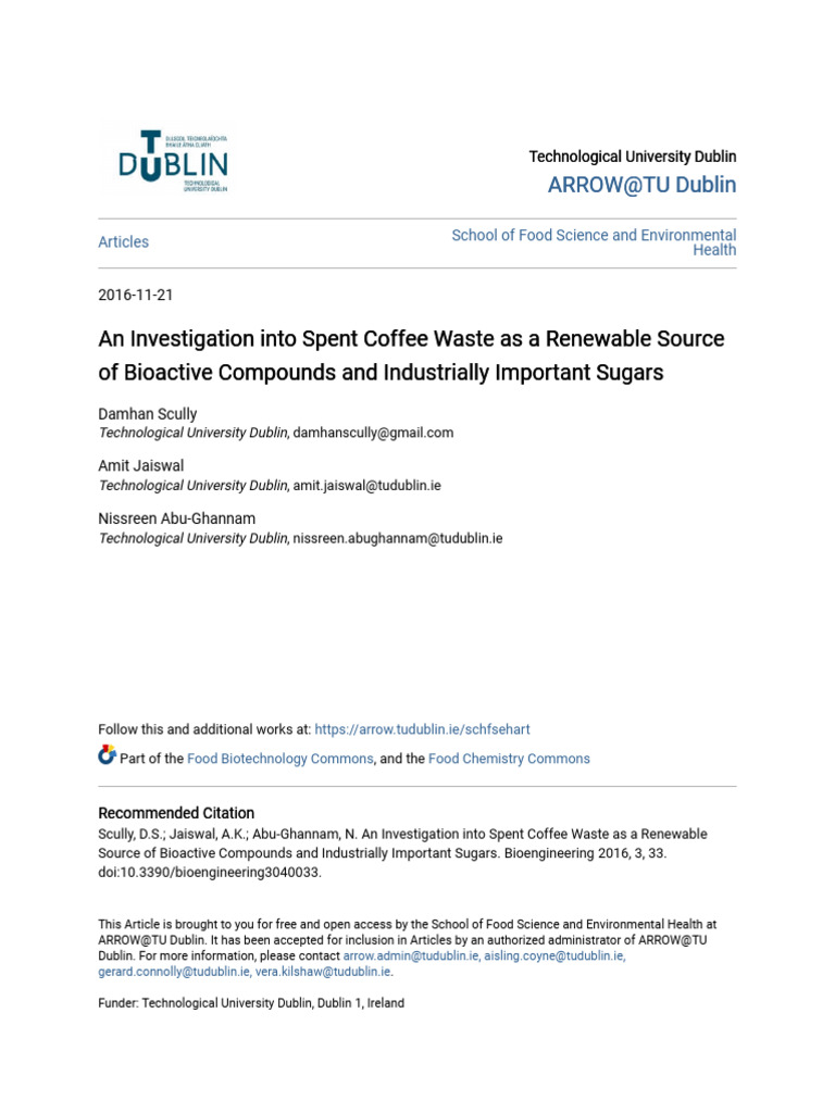 An Investigation Into Spent Coffee Waste As A Renewable Source of | PDF ...