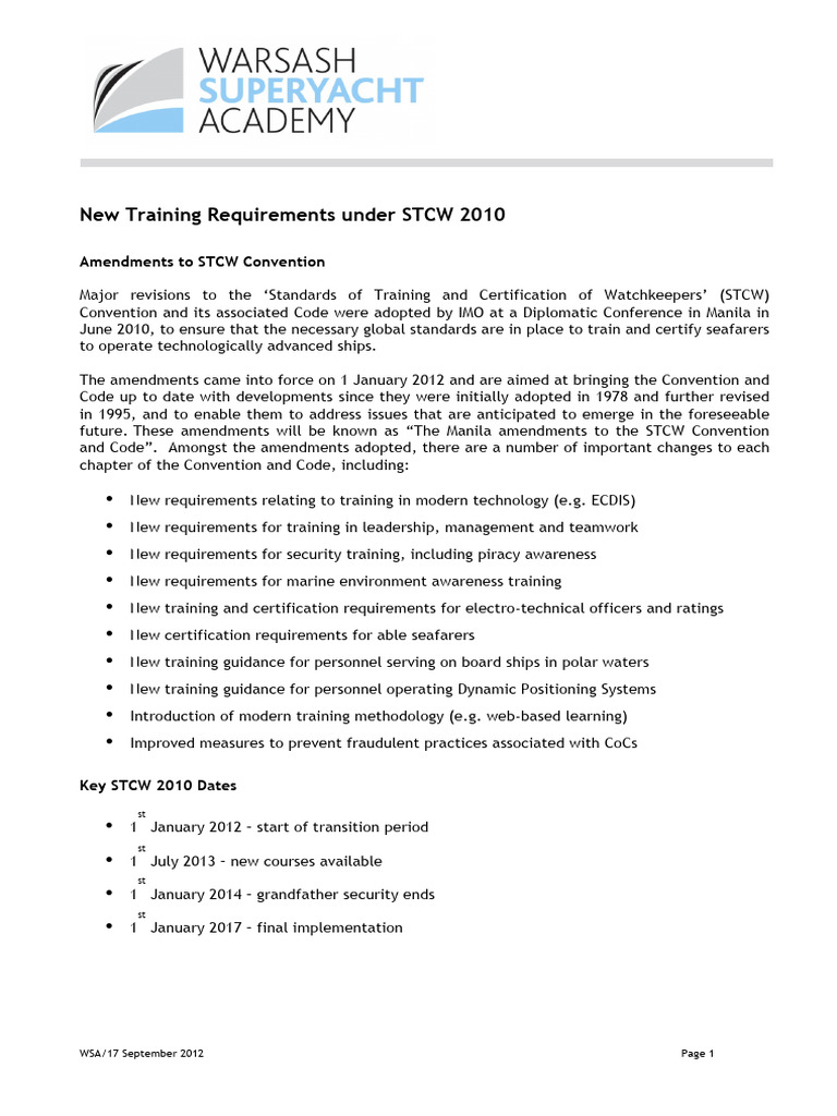 New Training Requirements Under STCW 2010 | PDF