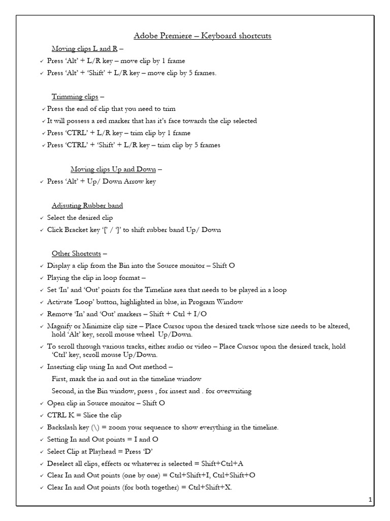 Adobe Premiere - Keyboard Shortcuts | PDF