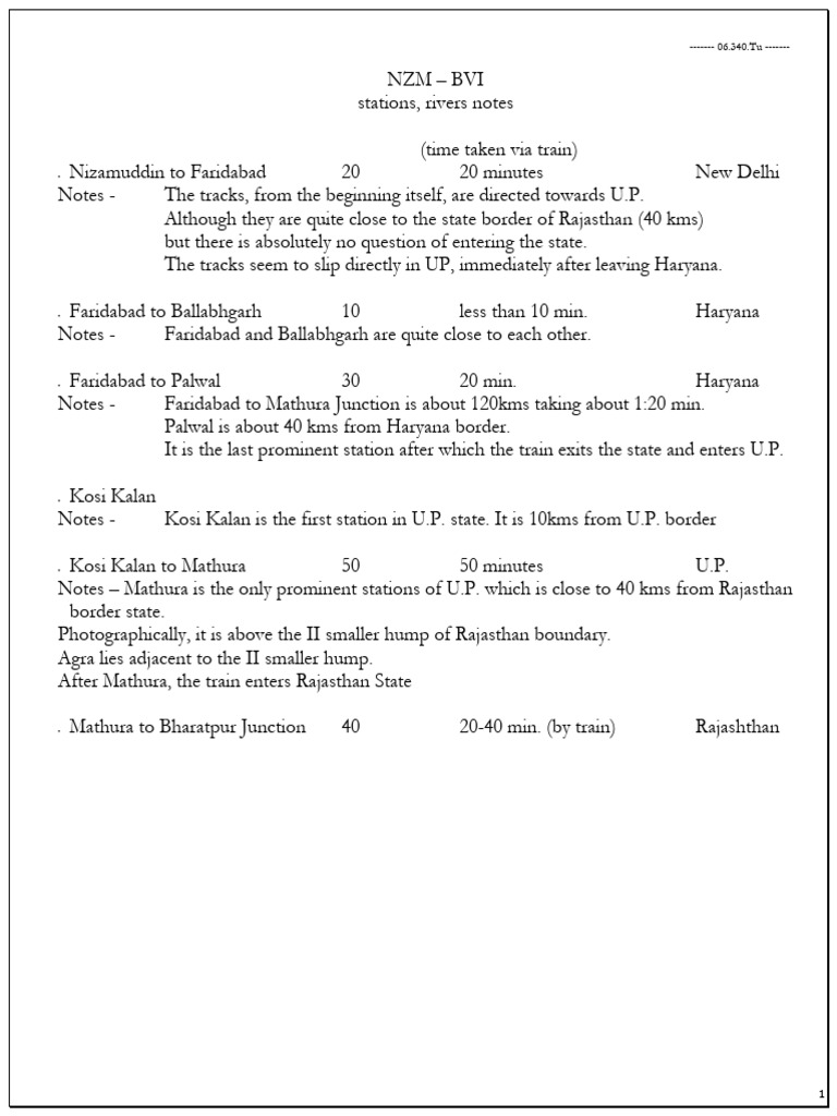 Bombay To Delhi - Station Notes (II) | PDF