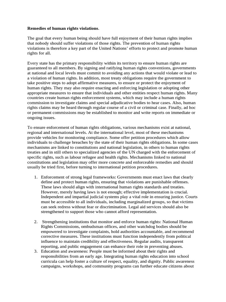 Remedies of Human Rights Violations | PDF
