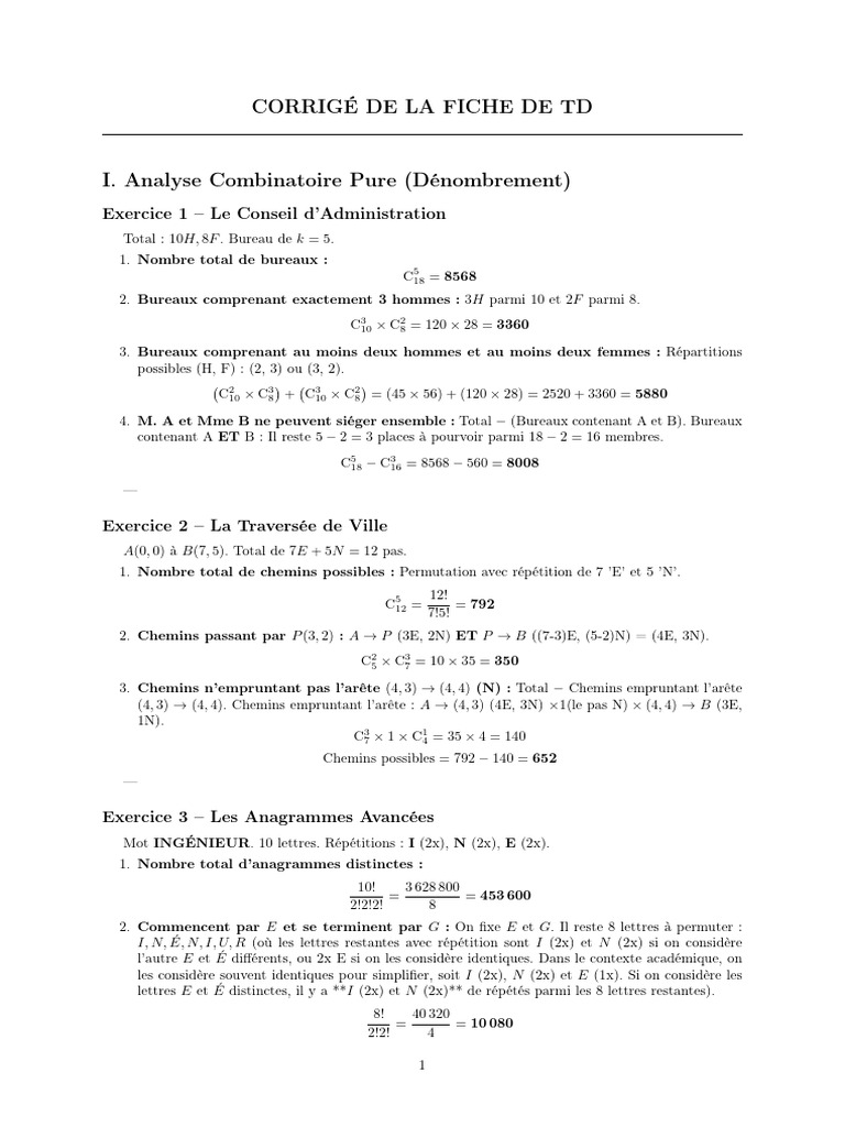 Fiche de TD Probabilités - Corrigé | PDF