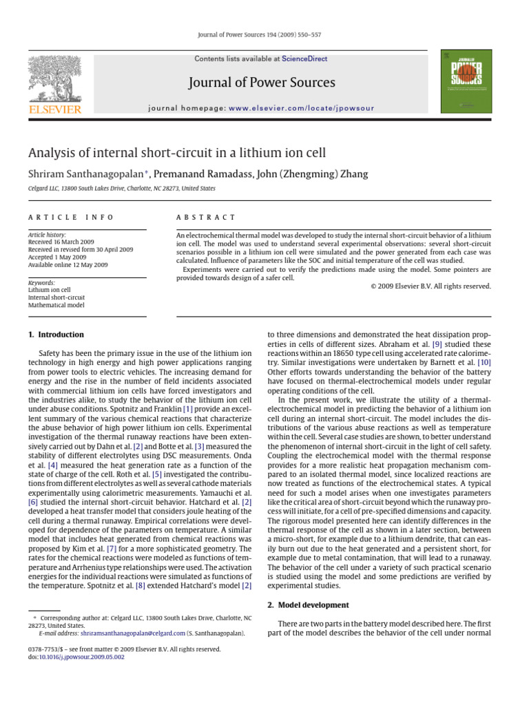 7 Analysis of Internal Short-Circuit in A Lithium Ion Cell | PDF